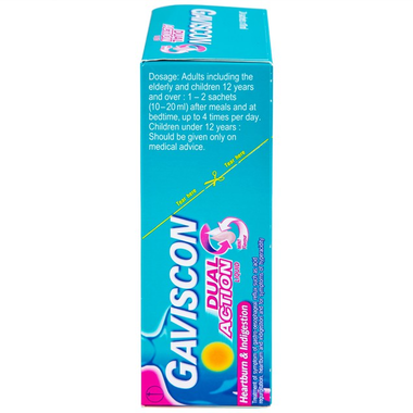 Thuốc Gaviscon Dual Action Reckitt Benckiser điều trị ợ nóng, khó tiêu, trào ngược dạ dày thực quản (hộp 24 gói x 10ml)