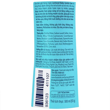 Sữa tắm gội trẻ em Lactacyd Baby Gentle Care ngăn ngừa rôm sảy (500ml)