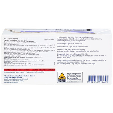Bút tiêm Lantus Solostar điều trị đái tháo đường (5 cây x 3ml)