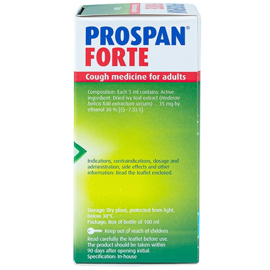 Thuốc ho thảo dược Prospan Forte trị ho, viêm phế quản cho người lớn và trẻ em trên 6 tuổi (chai 100ml)