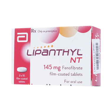 Lipanthyl NT 145mg Abbott điều trị tăng Cholesterol máu và giảm tiến triển bệnh võng mạc đái tháo đường (3 vỉ x 10 viên)