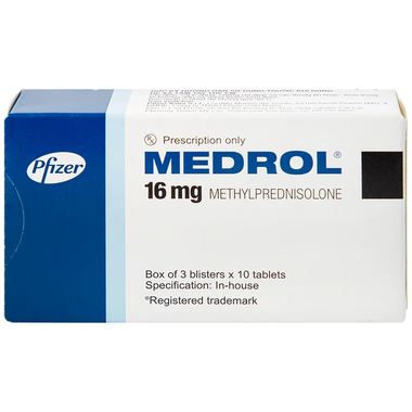 Thuốc Medrol 16mg điều trị rối loạn nội tiết, kháng viêm, dị ứng (3 vỉ x 10 viên)
