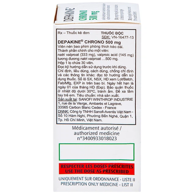 Thuốc Depakine 500mg trị các thể động kinh, trị và dự phòng hưng cảm (30 viên)