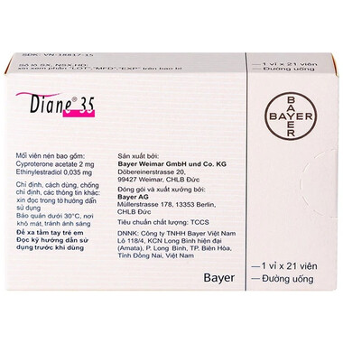 Thuốc Diane 35 trị mụn trứng cá mức độ vừa đến nặng, tránh thai hằng ngày (1 vỉ x 21 viên)