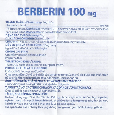 Thuốc Berberin 100mg Domesco điều trị nhiễm khuẩn đường ruột, tiêu chảy, kiết lỵ (100 viên)