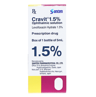 Dung dịch nhỏ mắt Cravit 1.5% Santen điều trị các nhiễm khuẩn (5ml)