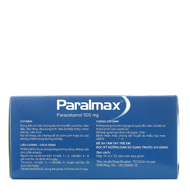 Thuốc Paralmax 500mg Boston giúp giảm đau, hạ sốt (10 vỉ x 12 viên)