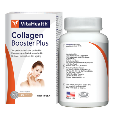 Viên uống VitaHealth Collagen Booster Plus giúp đẹp da, hạn chế lão hóa (60 viên)