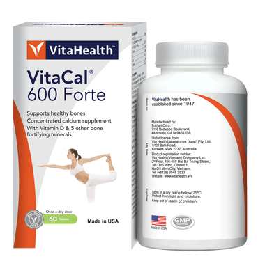 Viên uống Vitacal 600 Forte VitaHealth hỗ trợ hệ xương và răng chắc khỏe (60 viên)