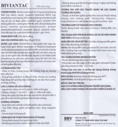 Hỗn dịch uống Biviantac hỗ trợ điều trị triệu chứng ăn không tiêu, đầy hơi (Hộp 20 gói )