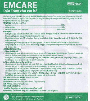 Dầu tràm Emcare Opodis Pharma phòng và trị cảm cúm, ho khan cho em bé (25ml)