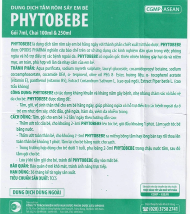 Dung dịch tắm rôm sảy em bé Phyto BEBE Opodis Pharma kháng khuẩn, nấm (100ml)