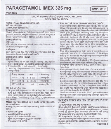 Thuốc Paracetamol 325mg Imex giảm nhức đầu, nhức răng, đau nhức bắp thịt (10 vỉ x 10 viên)