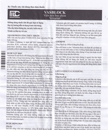 Thuốc Vasblock 160mg Điều Trị Tăng Huyết Áp, Suy Tim (Hộp 3 Vỉ X 10 Viên)