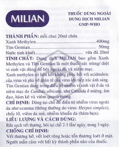 Dung dịch Milian OPC điều trị nhiễm virus ngoài da, chốc lở, viêm da mủ