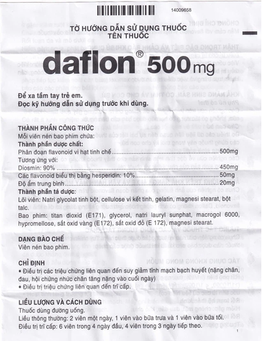 Thuốc Daflon 500mg Servier điều trị các triệu chứng liên quan đến suy giảm tĩnh mạch bạch huyết và trĩ cấp (60 viên)