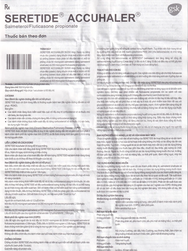 Bột hít phân liều Seretide Evohaler DC 50/250 Gsk điều trị hen phế quản, tắc nghẽn phổi mạn tính (60 liều)