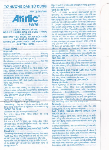 Hỗn dịch uống Atirlic làm giảm các triệu chứng do tăng acid dạ dày, trào ngược dạ dày thực quản (20 gói x 10g)