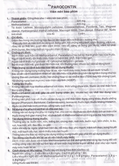 Thuốc Parocontin giảm đau co thắt cơ xương, đau căng cơ, bong gân (3 vỉ x 10 viên)
