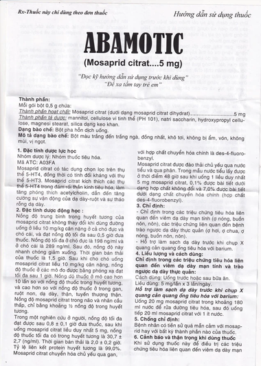 Thuốc Abamotic 5mg Phương Đông điều trị triệu chứng khó tiêu, ợ hơi, đầy bụng hộp 30 gói x 0,5g