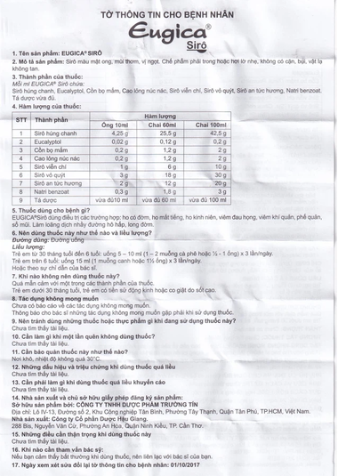 Siro ho Eugica DHG hỗ trợ điều trị ho, long đờm (100ml)