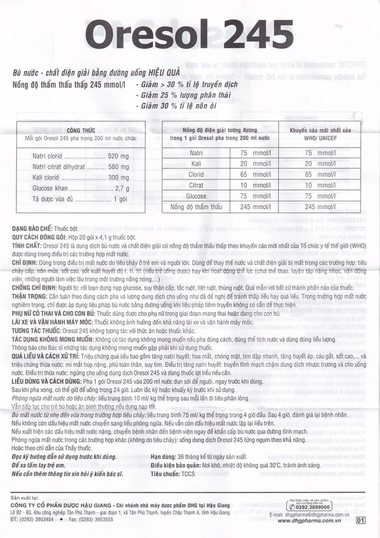 Thuốc Oresol 245 bù nước, bổ sung chất điện giải, điều trị mất nước do tiêu chảy (20 gói x 4.1g)