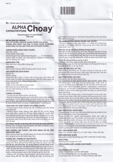 Thuốc Alpha Choay Chymotrypsine 21µkatals điều trị phù nề và kháng viêm (2 vỉ x 15 viên)