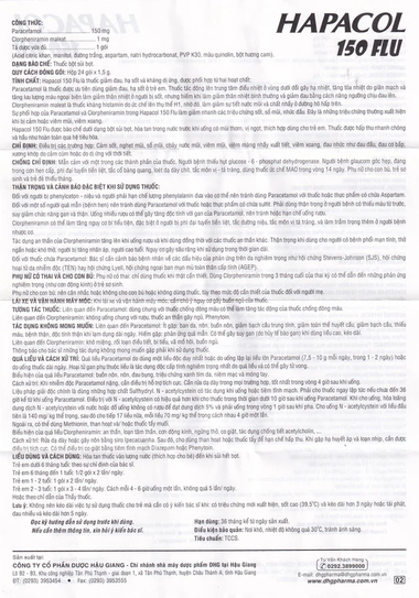 Thuốc Hapacol 150 Flu DHG điều trị triệu chứng cảm sốt, sổ mũi (24 gói)