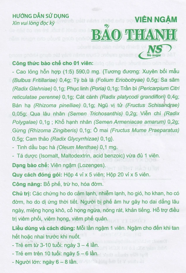 Viên ngậm Bảo Thanh không đường Hoa Linh bổ phế, trừ ho, hóa đờm (20 vỉ x 5 viên)