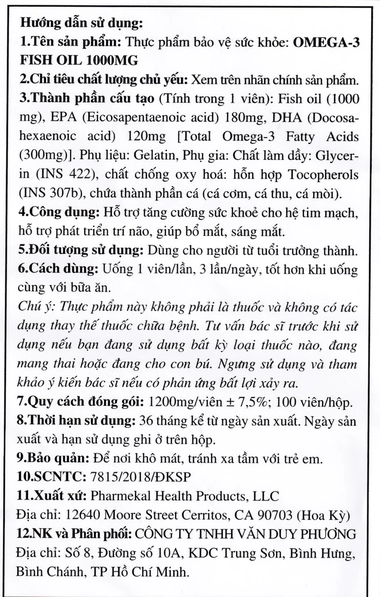 Thực phẩm bảo vệ sức khỏe Omega-3 Fish Oil 1000mg (100 viên)