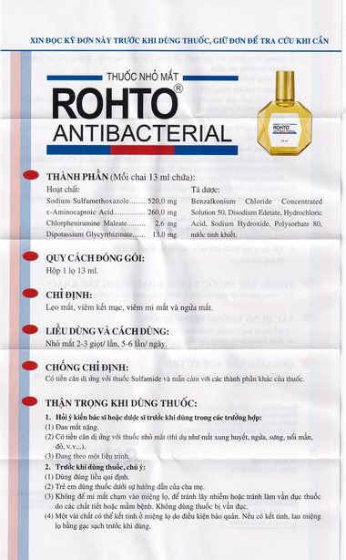 Thuốc nhỏ mắt Rohto Antibacterial điều trị lẹo mắt, viêm kết mạc mắt (chai 13ml)