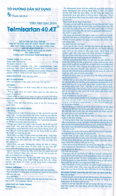 Thuốc Telmisartan 40 A.T An Thiên điều trị tăng huyết áp (3 vỉ x 10 viên)