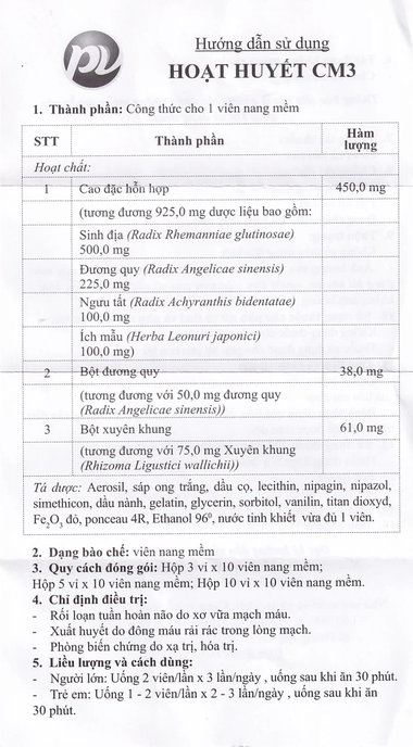 Thuốc Hoạt Huyết CM3  điều trị rối loạn tuần hoàn não do xơ vữa mạch máu ( 30 viên)