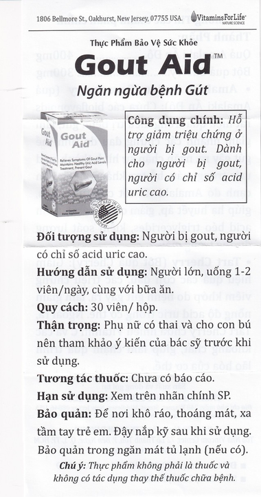 Thực phẩm bảo vệ sức khỏe Gout Aid (30 viên)