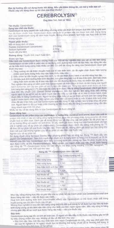 Thuốc tiêm Cerebrolysin 5ml điều trị rối loạn trí nhớ, sa sút trí tuệ (1 vỉ x 5 ống x 5ml)