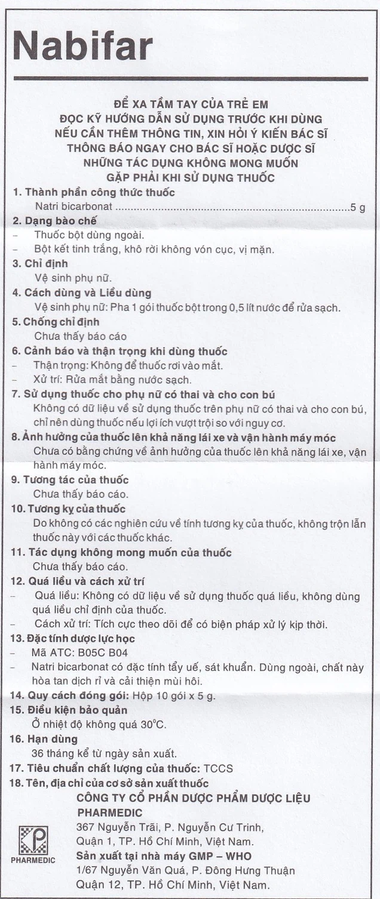 Thuốc bột Nabifar Pharmedic dùng vệ sinh phụ nữ