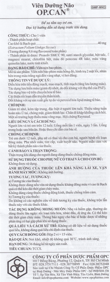 Viên dưỡng não O.P.Can OPC tăng cường trí nhớ, tập trung (2 vỉ x 15 viên)