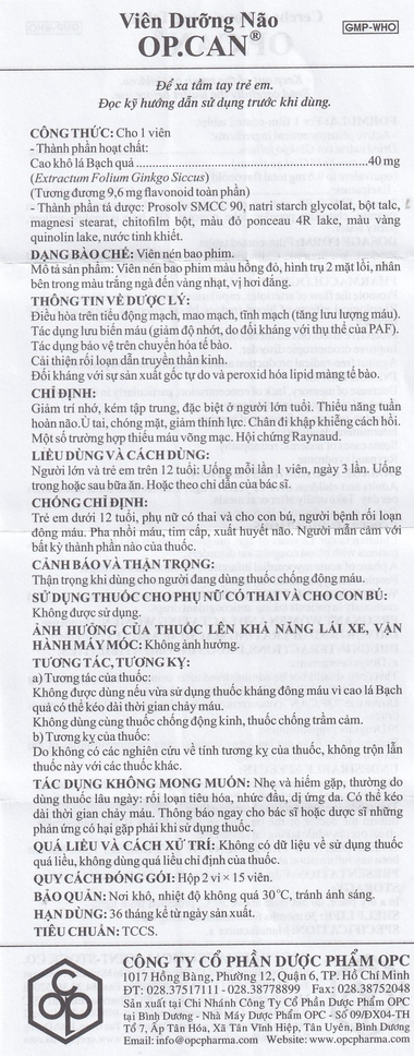 Thuốc O.P.CAN OPC  viên nang mềm điều trị giảm trí nhớ, kém tập trung, thiểu năng tuần hoàn não (4 vỉ x 10 viên)